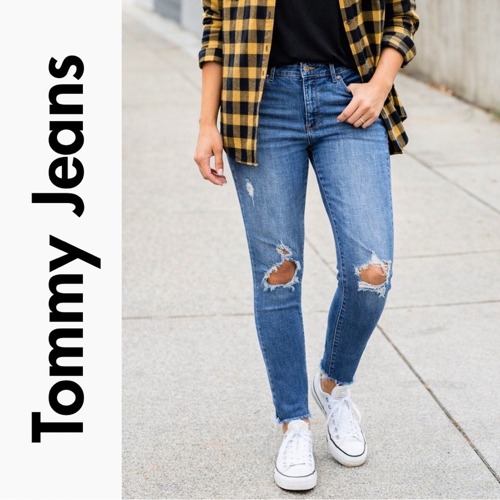 Tommy Hilfiger Women's Distressed, Destroyed Skinny Ankle Jeans, 12